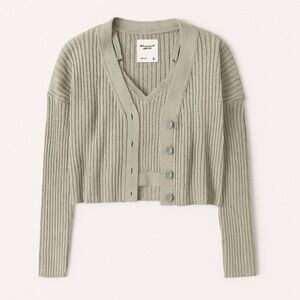 Abercrombie & Fitch Green Ribbed Cardigan Sweater & Tank